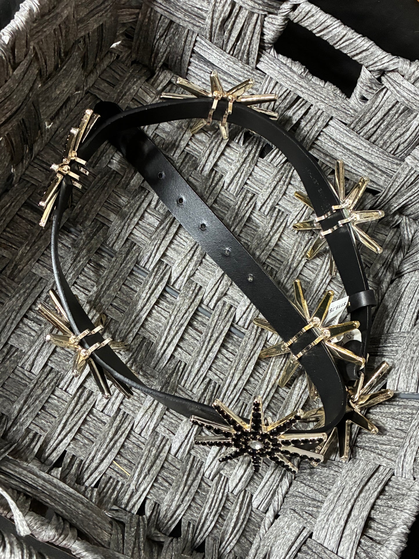 3D BELT COMPANY GENUINE LEATHER BLACK WITH STARBURST RHINESTONE EMBELLISHMENT ME