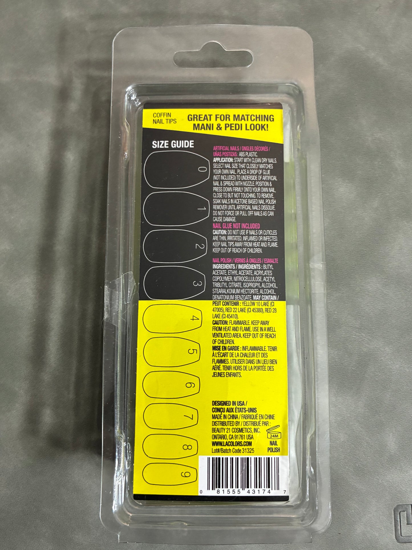 LA COLORS COFFIN TIP NAIL TIPS AND POLISH - EXCITEMENT