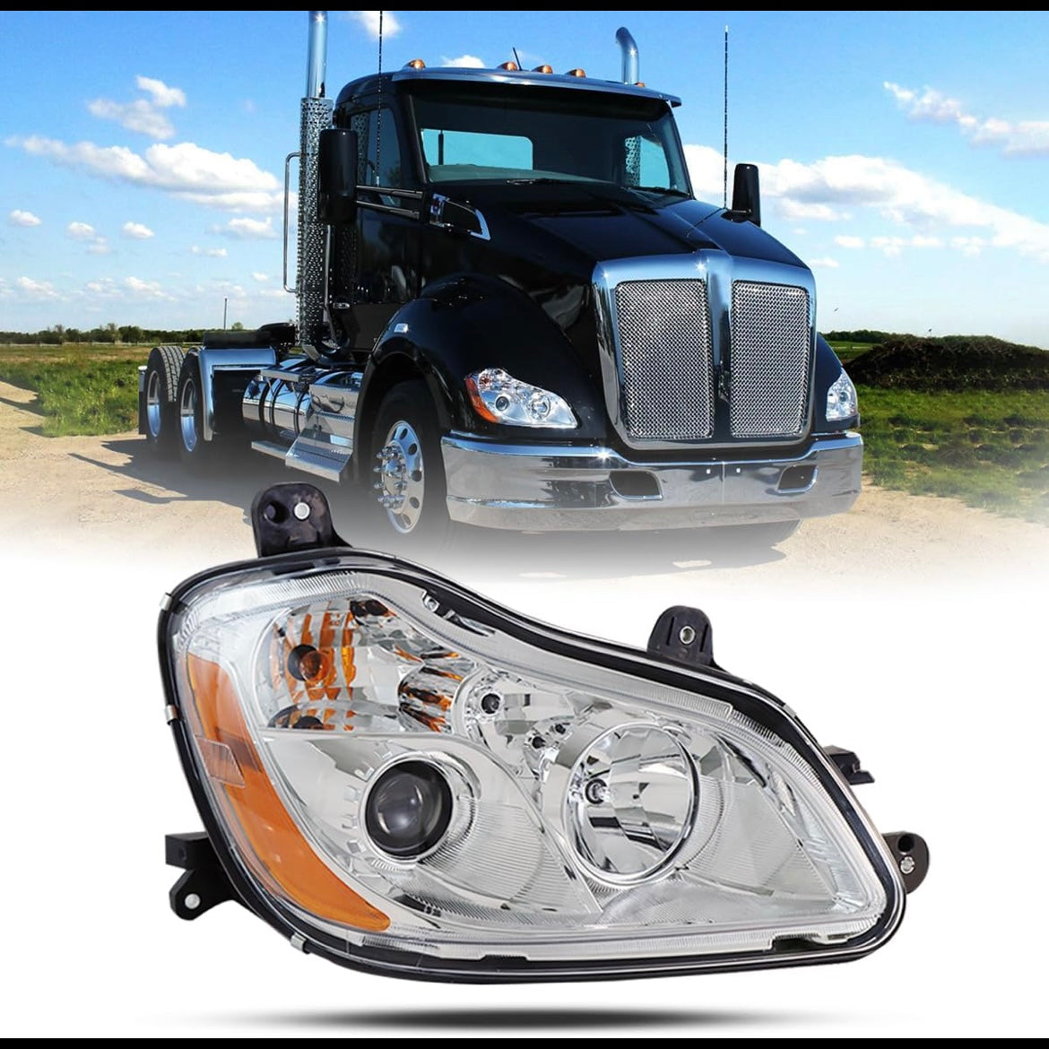 RIGHT PASSENGER SIDE HEADLIGHT ASSEMBLY CHROME FOR KENWORTH T680 2013-2021