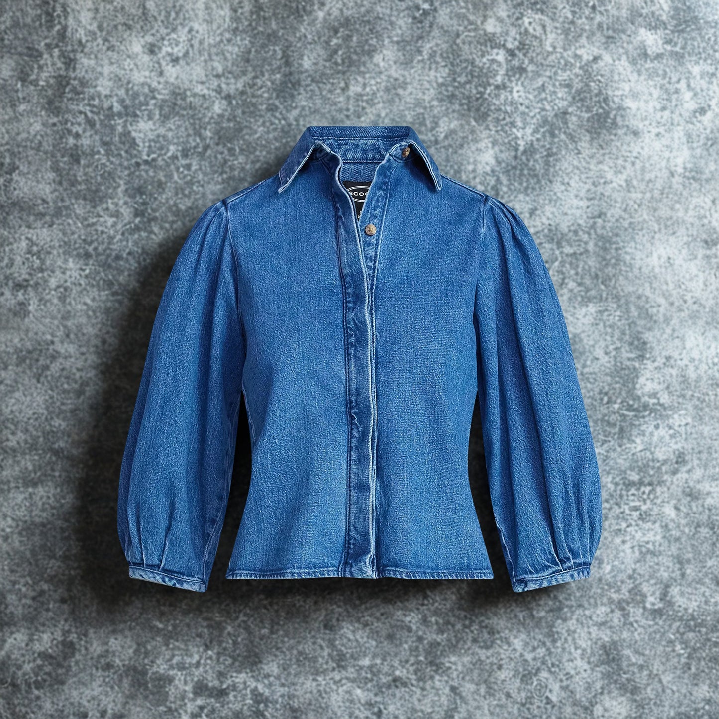 SCOOP WOMEN'S DENIM SHIRT WITH 3/4 LENGTH PUFF SLEEVES - SIZE SMALL (4-6)