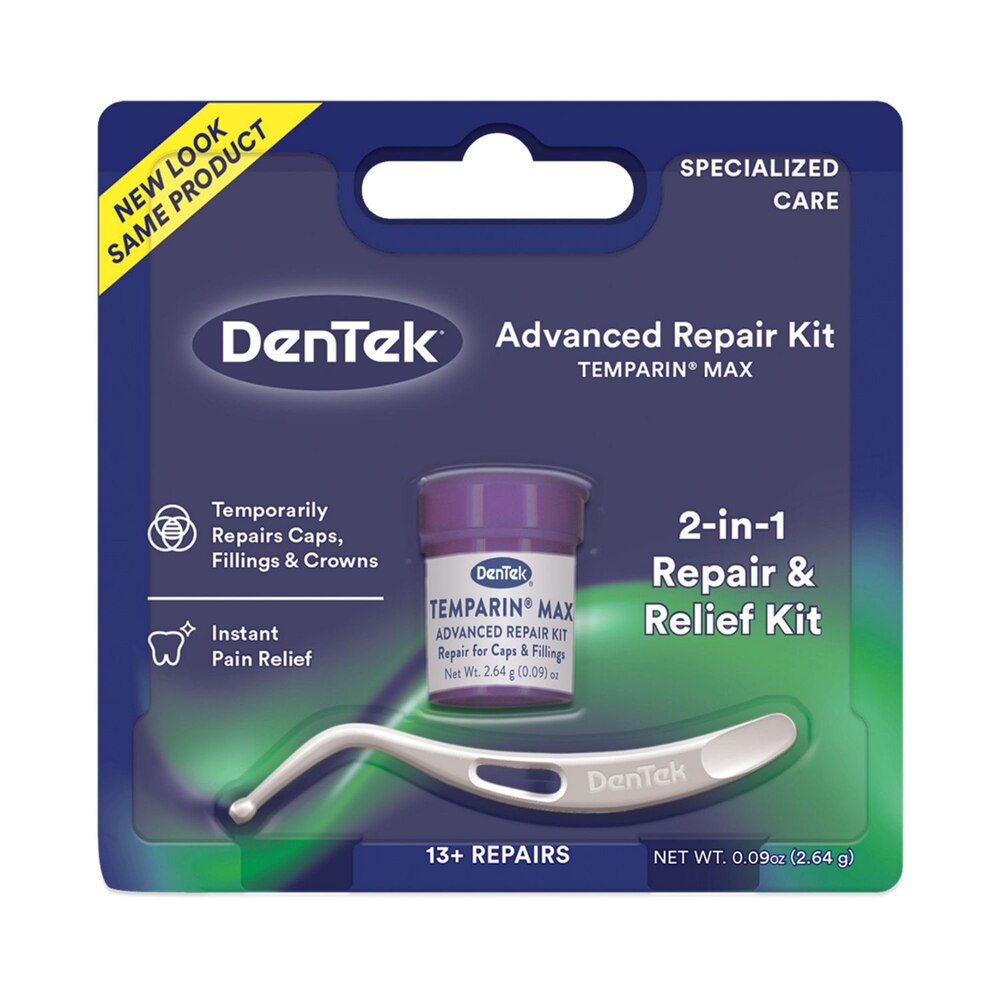 DENTEK TEMPARIN MAX ADVANCED TOOTH REPAIR KIT, AGES 13+, PAIN RELIEF, 2-IN-1 KIT