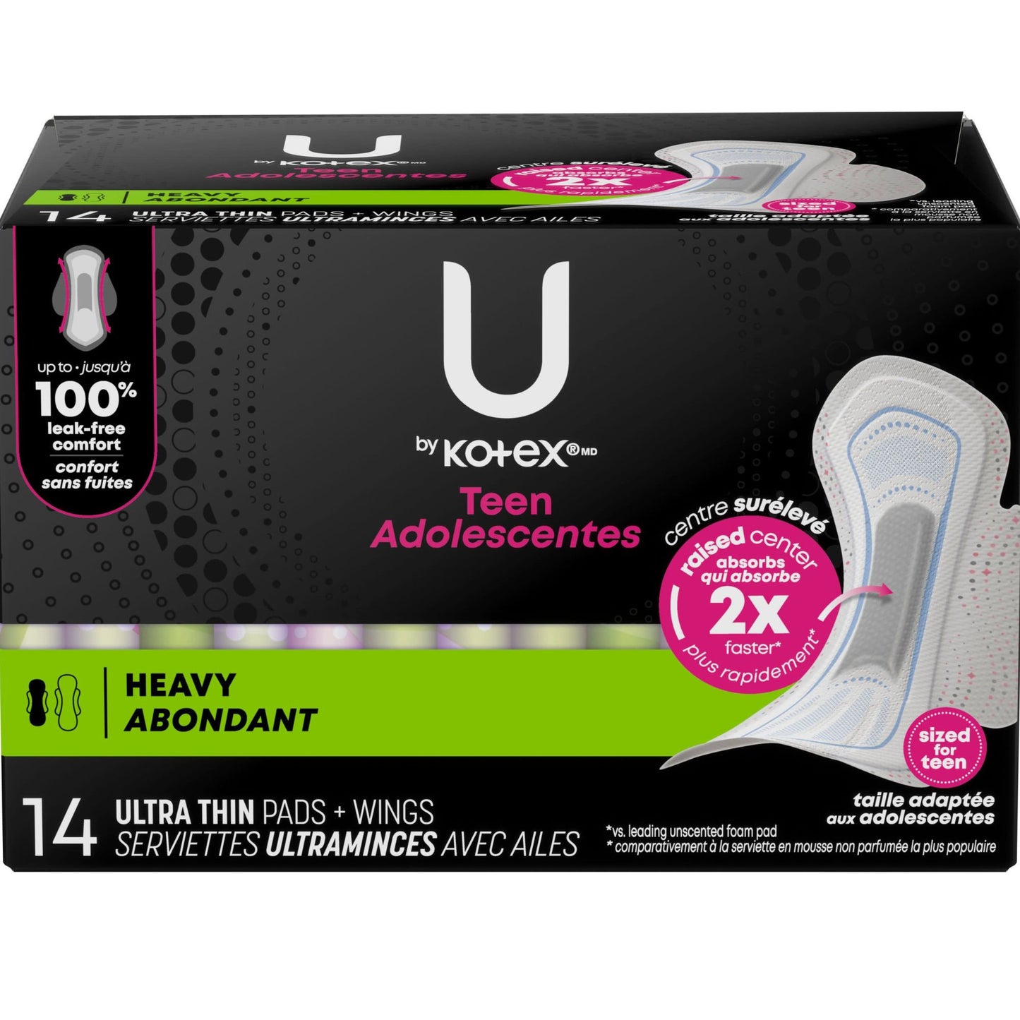 U BY KOTEX TEENS HEAVY ULTRA THIN PADS WITH WINGS 14CT