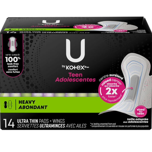 U BY KOTEX TEENS HEAVY ULTRA THIN PADS WITH WINGS 14CT
