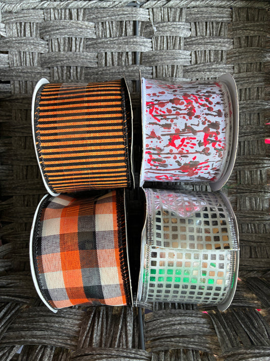 CELEBRATE IT BY MICHAEL’S HALLOWEEN WIRED RIBBON 2.5”X20’ LOT 4 ROLLS ASSORTED