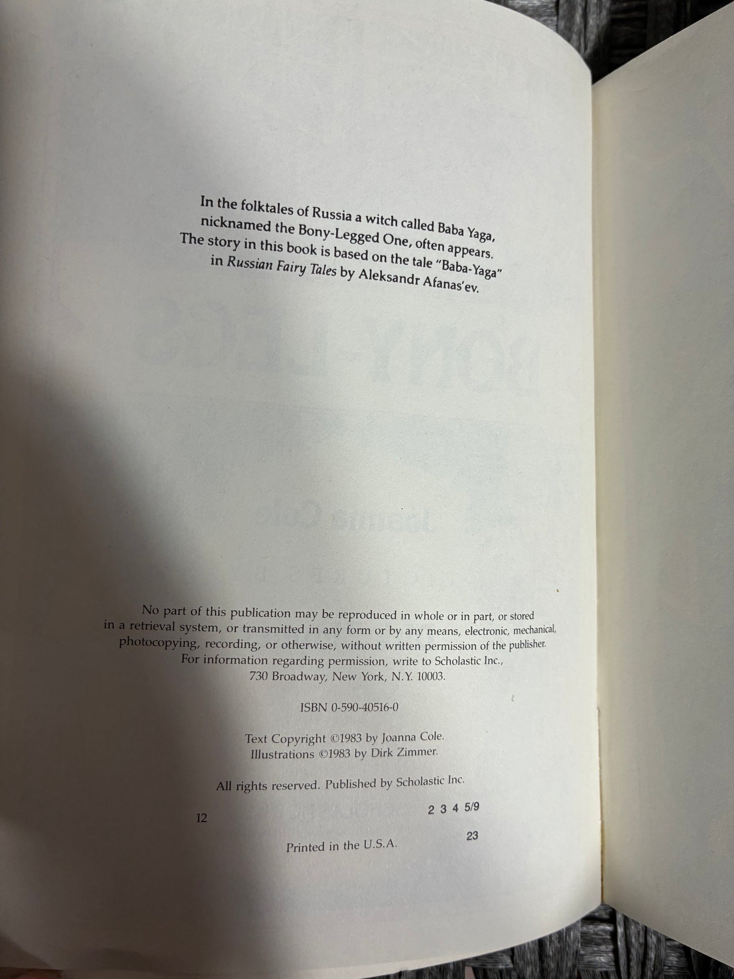 BONY-LEGS 1983 BY JOANNA COLE, DIRK ZIMMER, BABA YAGA, RUSSIAN FOLKLORE, VINTAGE