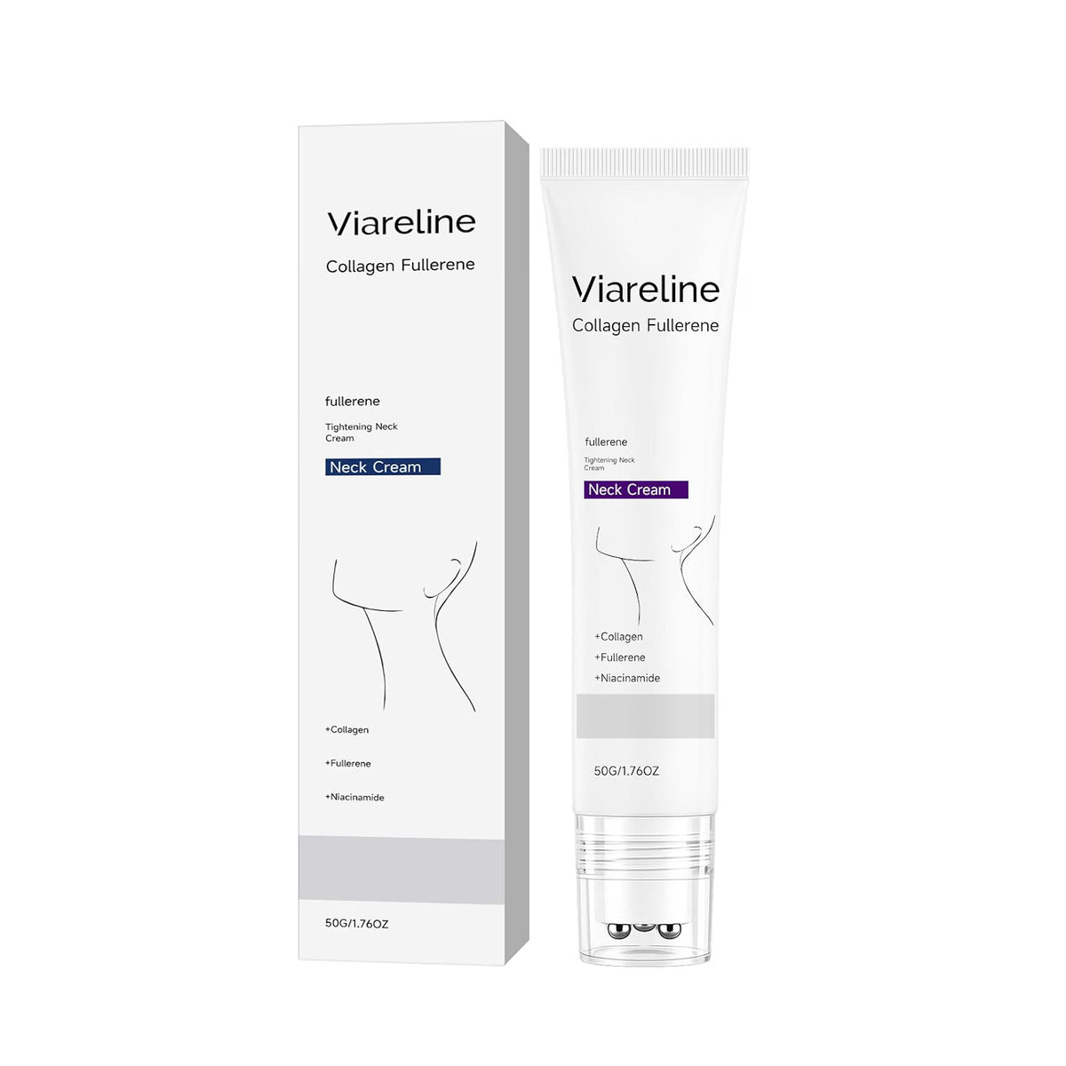 VIARELINE COLLAGEN FULLERENE TIGHTENING NECK CREAM 1.76OZ NIACINAMIDE EXP. 2029