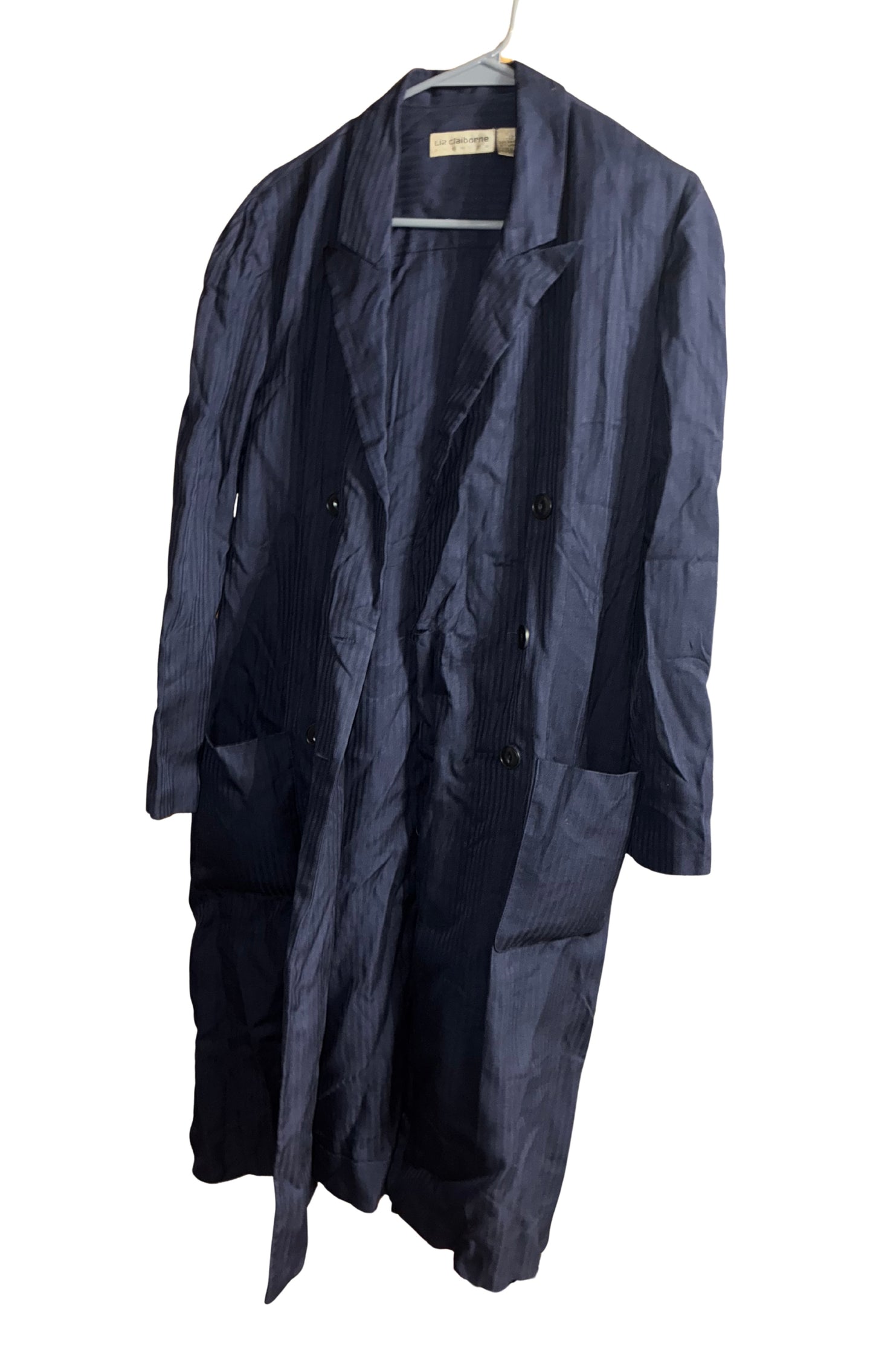 LIZ CLAIBORNE WOMEN'S TRENCH - NAVY BLUE - WOOL - SIZE 12 - PRE OWNED - GOOD CON
