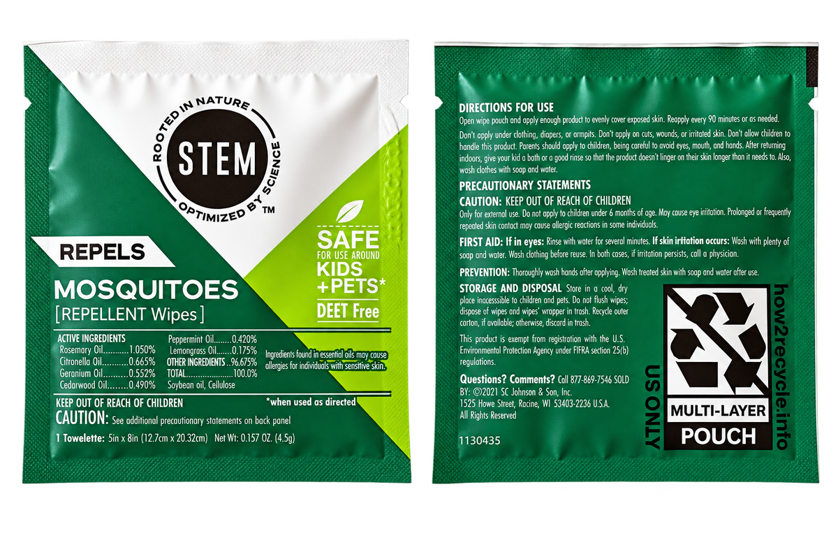 STEM MOSQUITOES REPELLENT WIPES - 25 WIPES TOTAL - INDIVIDUALLY SEALED ON THE GO