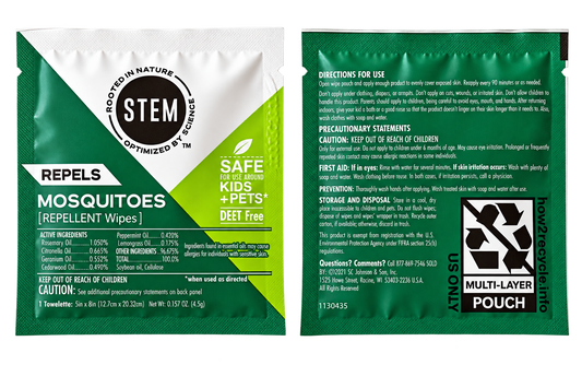 STEM MOSQUITOES REPELLENT WIPES - 25 WIPES TOTAL - INDIVIDUALLY SEALED ON THE GO