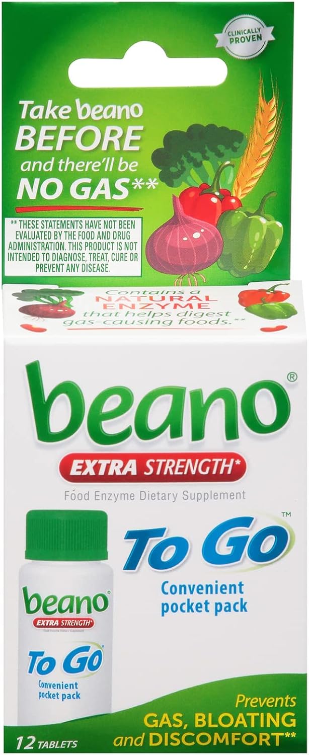 BEANO EXTRA STRENGTH TO GO POCKET PACK 12 TABLETS EXP 12/2026 GAS RELIEF