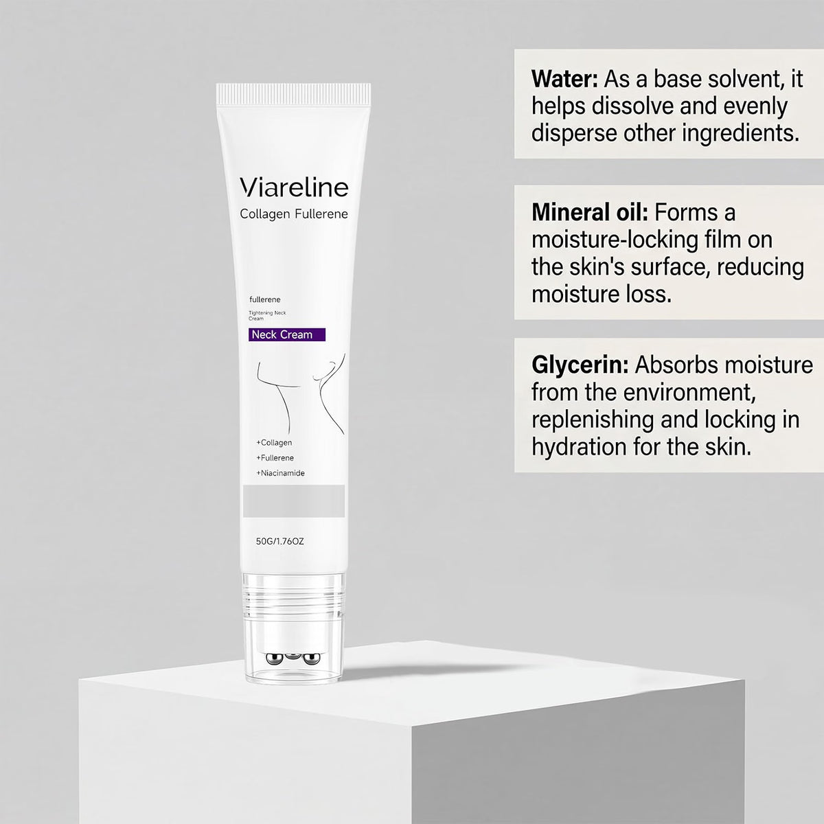 VIARELINE COLLAGEN FULLERENE TIGHTENING NECK CREAM 1.76OZ NIACINAMIDE EXP. 2029