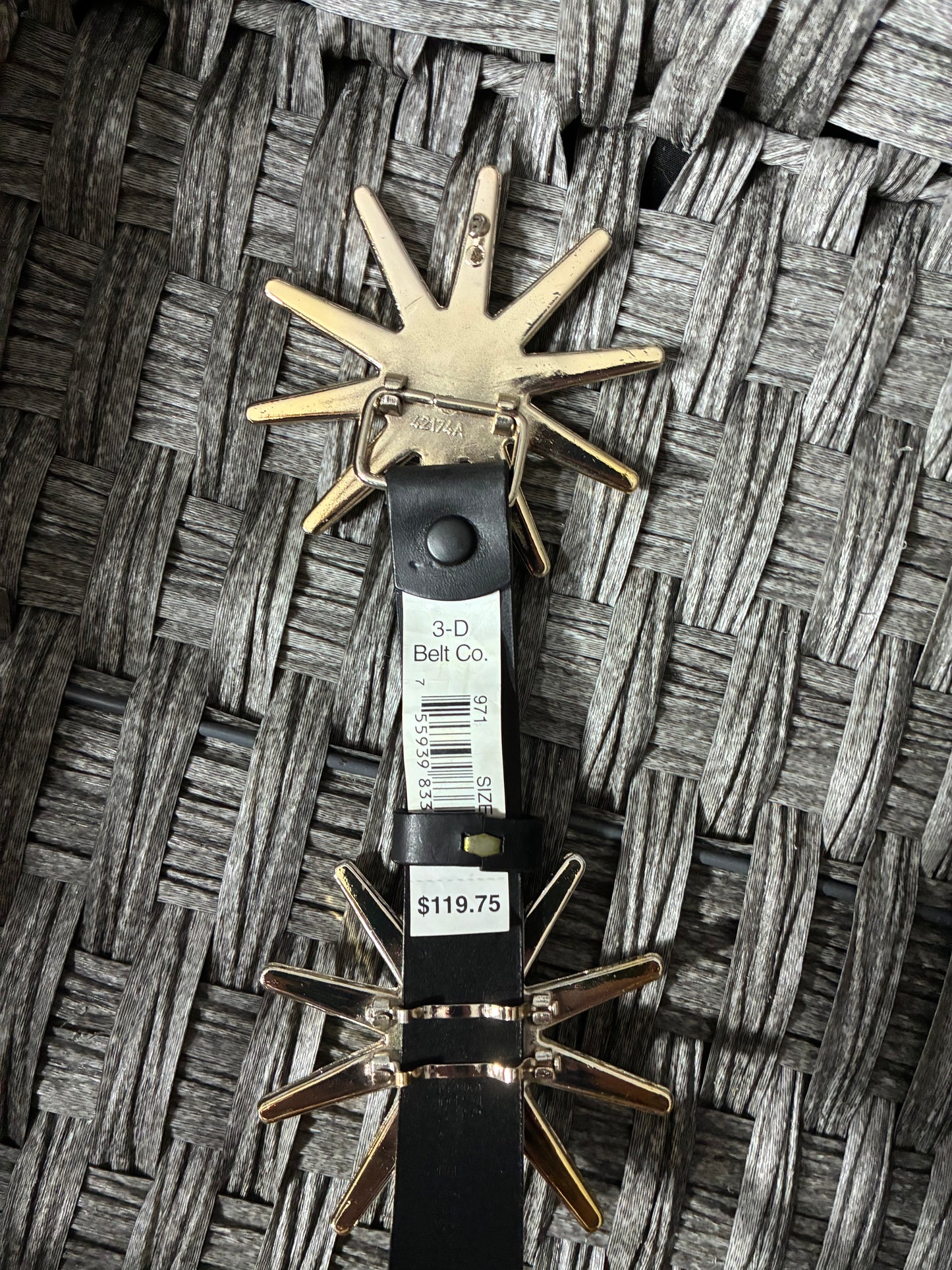 3D BELT COMPANY GENUINE LEATHER BLACK WITH STARBURST RHINESTONE EMBELLISHMENT ME