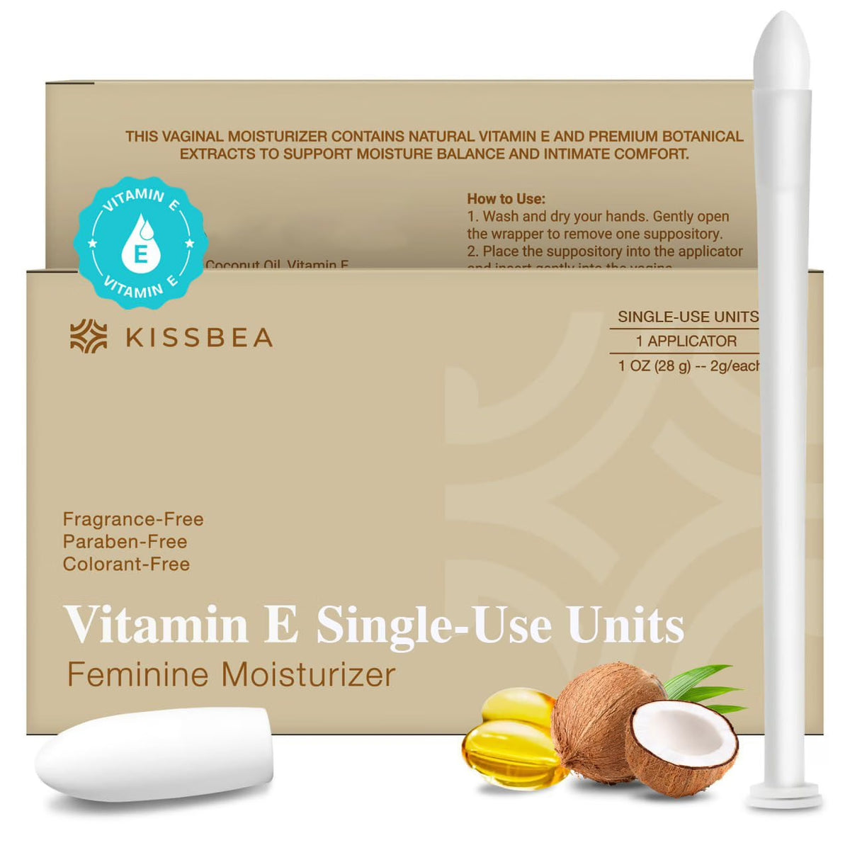 KISSBEA VITAMIN E SINGLE USE FEMININE MOISTURIZER SUPPOSITORIES 1 MONTH SUPPLY