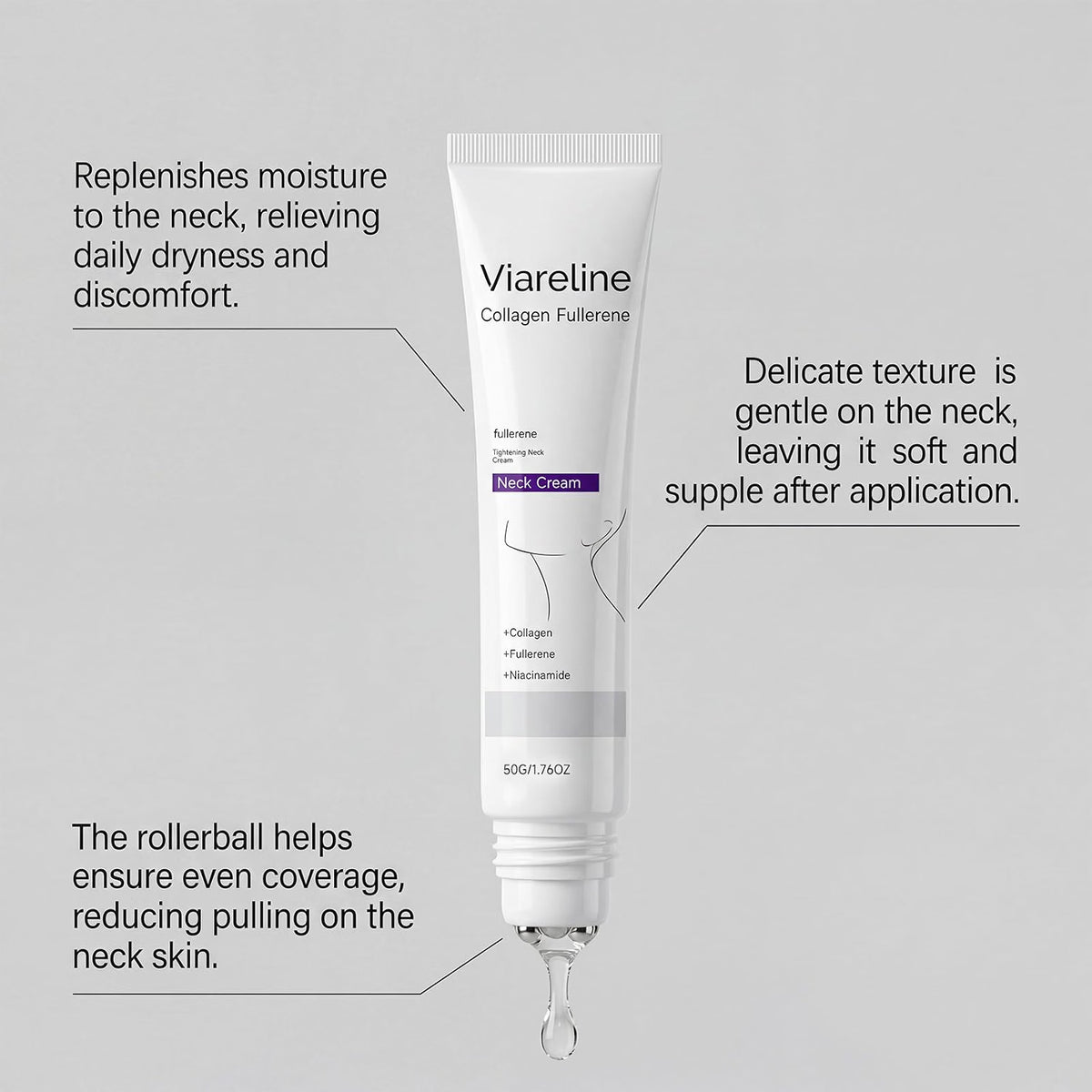 VIARELINE COLLAGEN FULLERENE TIGHTENING NECK CREAM 1.76OZ NIACINAMIDE EXP. 2029