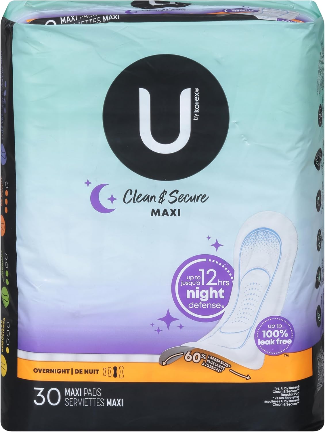 U BY KOTEX CLEAN & SECURE OVERNIGHT MAXI PADS 30CT