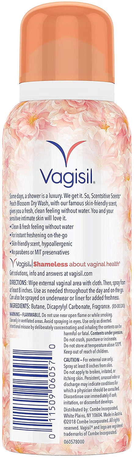 VAGISIL SCENTSITIVE SCENTS DRY SPRAY, PEACH BLOSSOM, 2.6 OZ, NO PARABENS