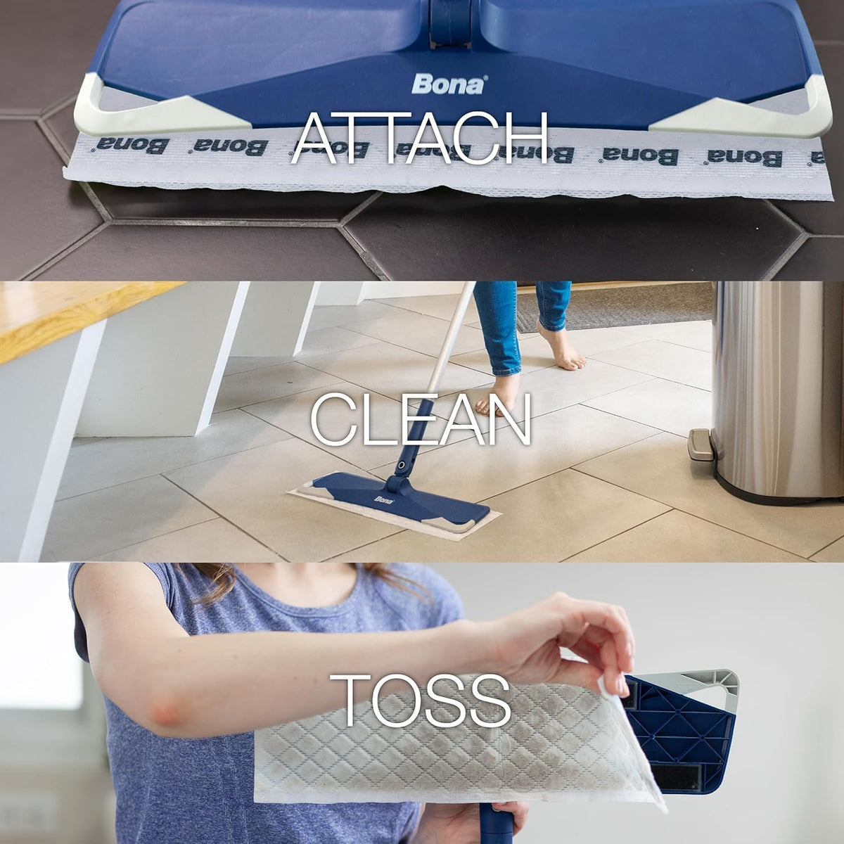 BONA DISPOSABLE WET CLEANING PADS FOR HARD SURFACE FLOORS, LEMON MINT, 12CT