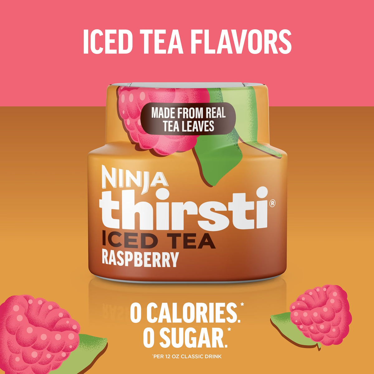 3 PACK NINJA THIRSTI ICED TEA RASPBERRY ZERO CALORIES ZERO SUGAR WATER FLAVOR
