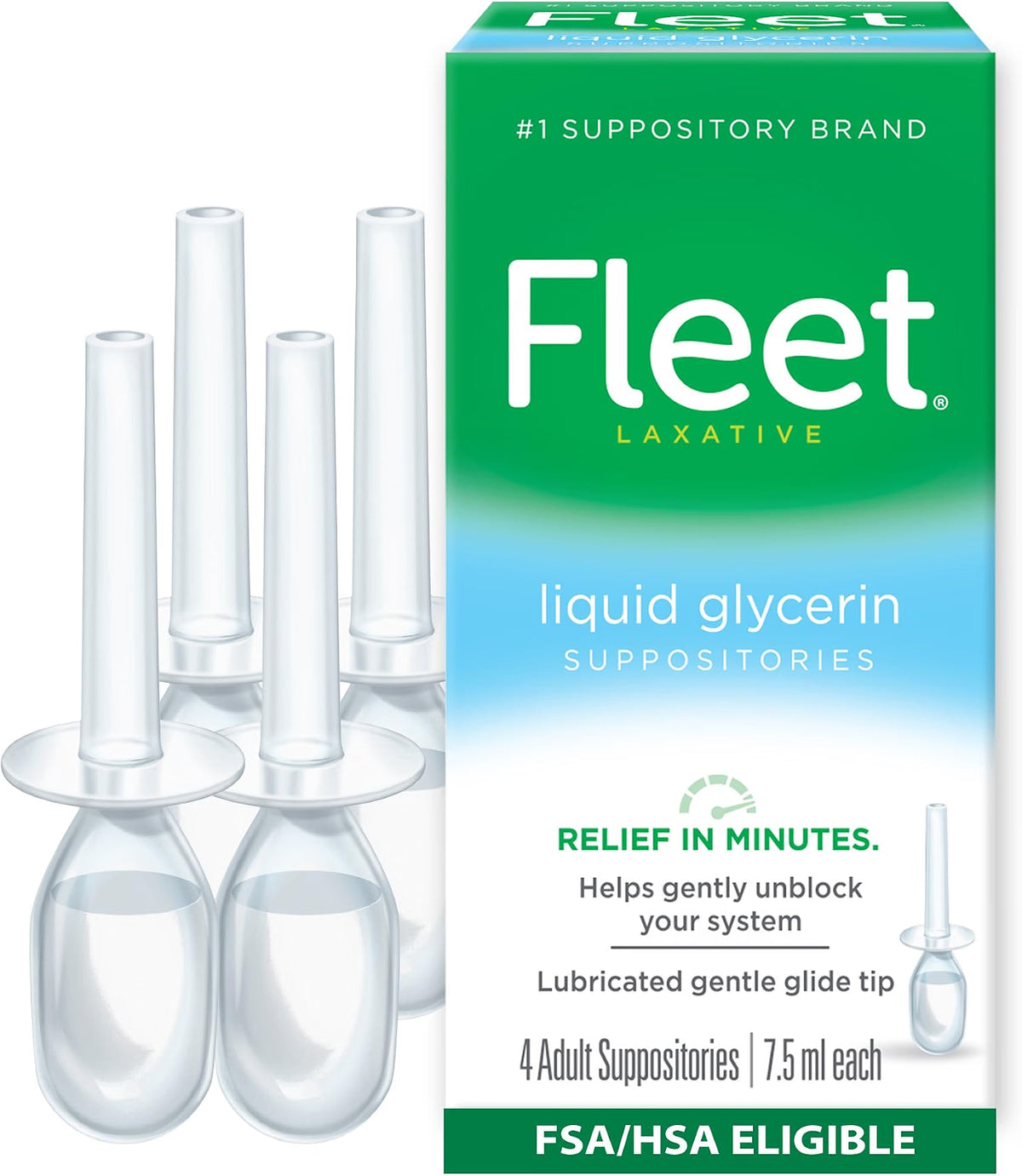 FLEET LIQUID GLYCERIN SUPPOSITORIES 4PCS RELIEF IN MINITUES LUBRICATED GENTLE