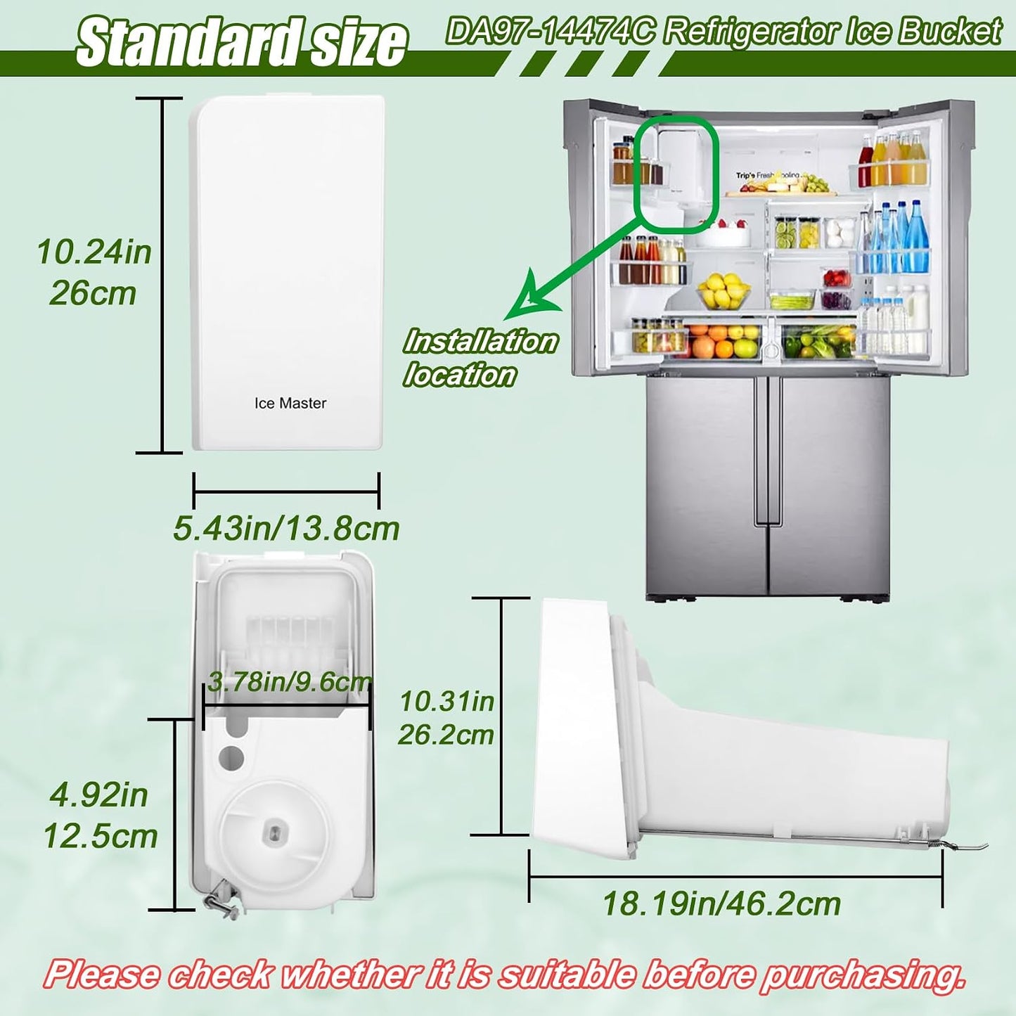 ICE CONTAINER BUCKET DA97-14474C COMPATIBLE WITH SELECT SAMSUNG REFRIGERATORSN