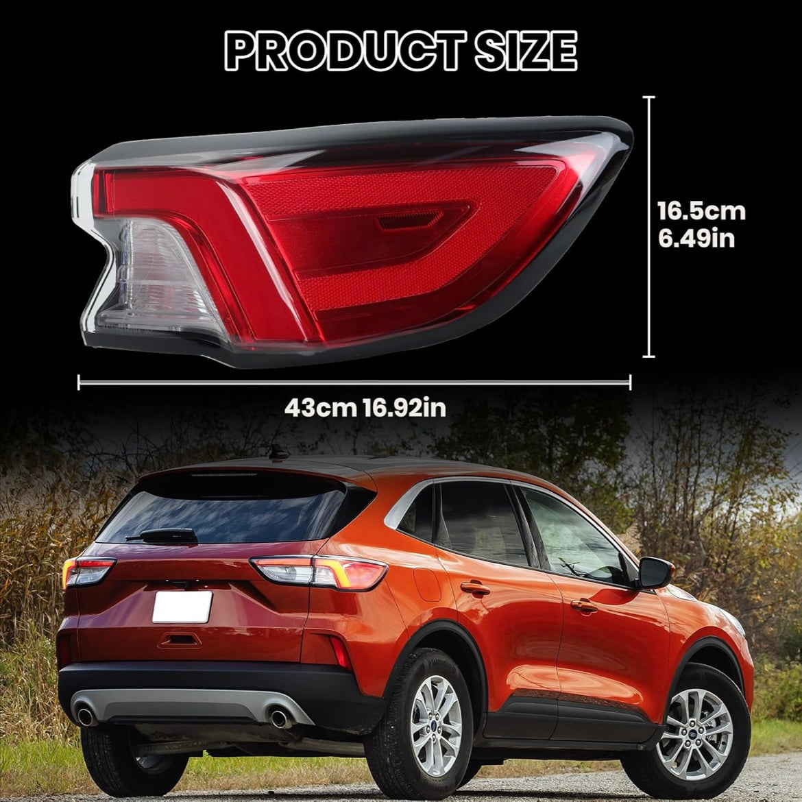 RIGHT PASSENGER SIDE REAR OUTER LED TAILLIGHT COMPATIBLE 2020-2022 FORD ESCAPE REPLACEMENT LJ6Z-13404