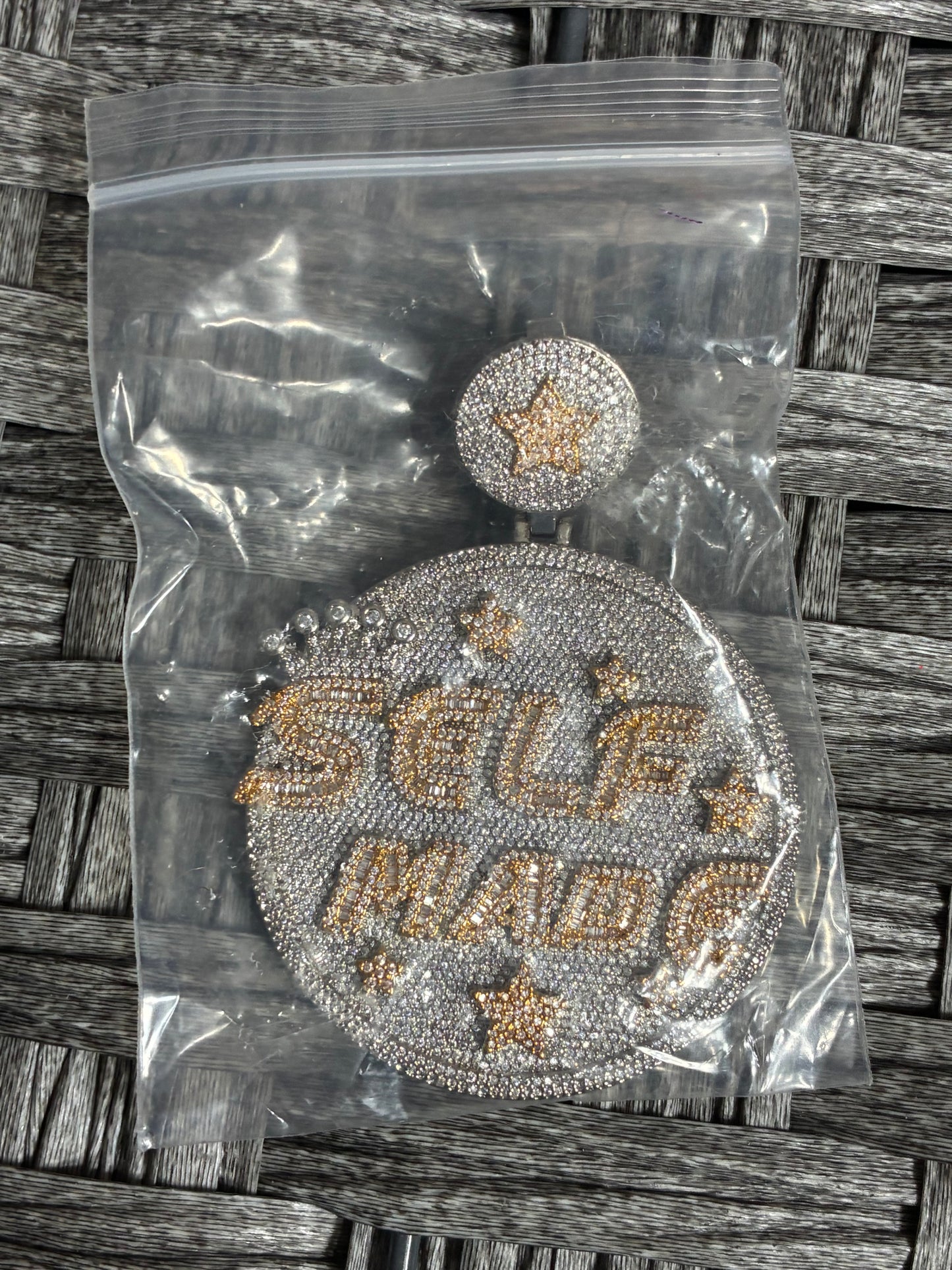 GENERIC ICED OUT SHINY LETTER SELF MADE ROUND METAL PENDANT