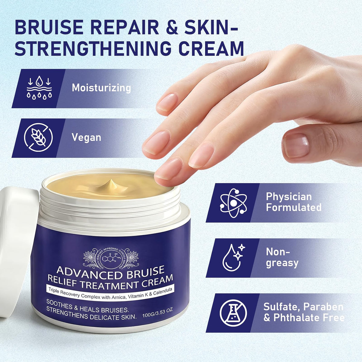 BRUISE REPAIR & SKIN CREAM WITH ARNICA, VITAMIN K, CALENDULA 4OZ SOOTHES/HEALS