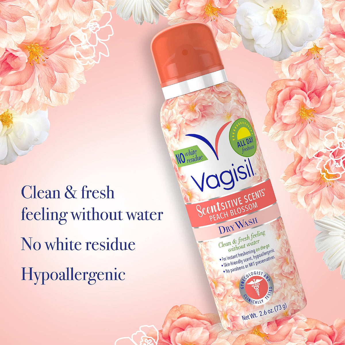 VAGISIL SCENTSITIVE SCENTS DRY SPRAY, PEACH BLOSSOM, 2.6 OZ, NO PARABENS