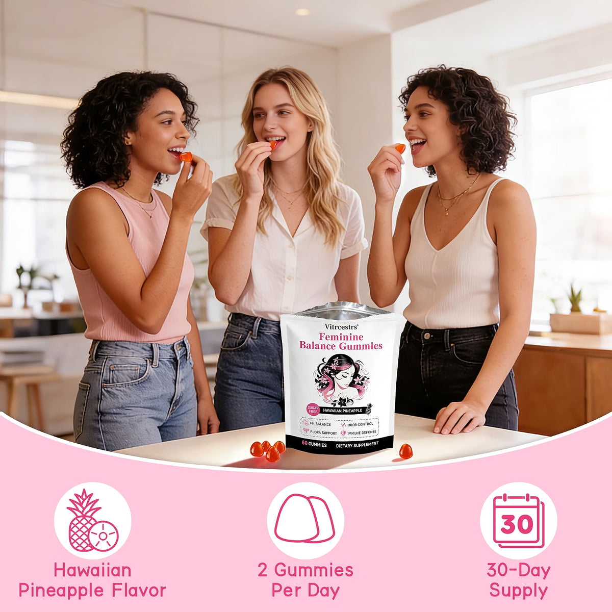WOMENS WELLNESS GUMMIES, HAWAIIAN PINEAPPLE SUGAR FREE, 60CT, FEMININE BALANCE