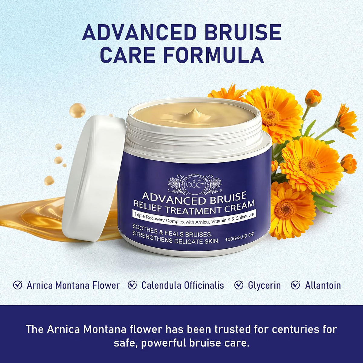 BRUISE REPAIR & SKIN CREAM WITH ARNICA, VITAMIN K, CALENDULA 4OZ SOOTHES/HEALS