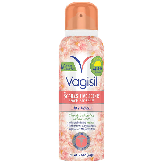 VAGISIL SCENTSITIVE SCENTS DRY SPRAY, PEACH BLOSSOM, 2.6 OZ, NO PARABENS