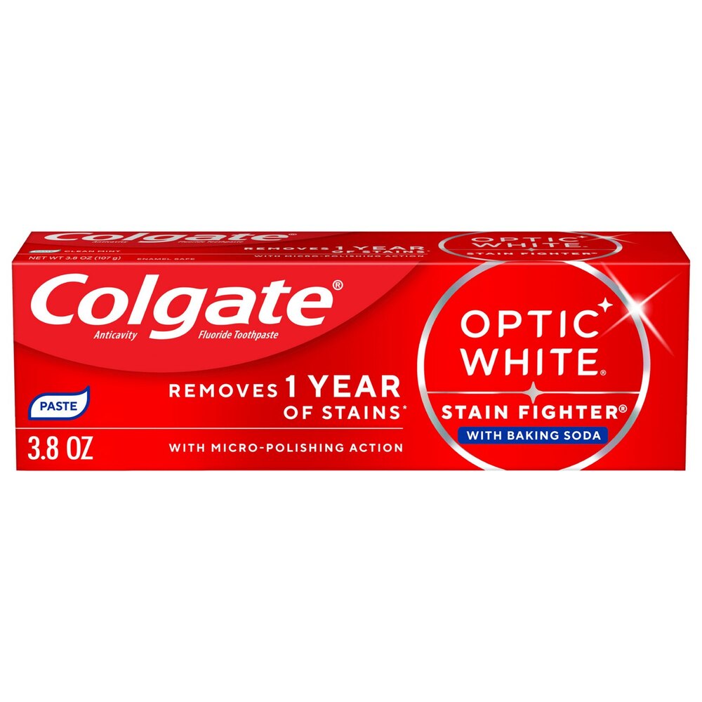COLGATE OPTIC WHITE ANTICAVITY STAIN FIGHTER TOOTHPASTE WITH BAKING SODA 3.8 OZ