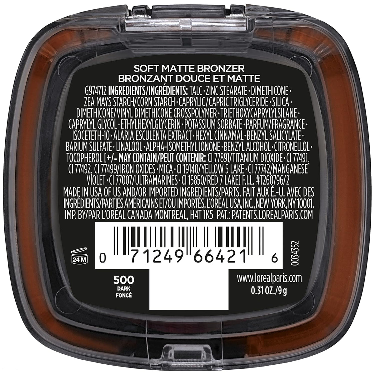 L'OREAL PARIS INFALLIBLE 24HR FRESH WEAR SOFT MATTE FINISH BRONZER (500 DARK)