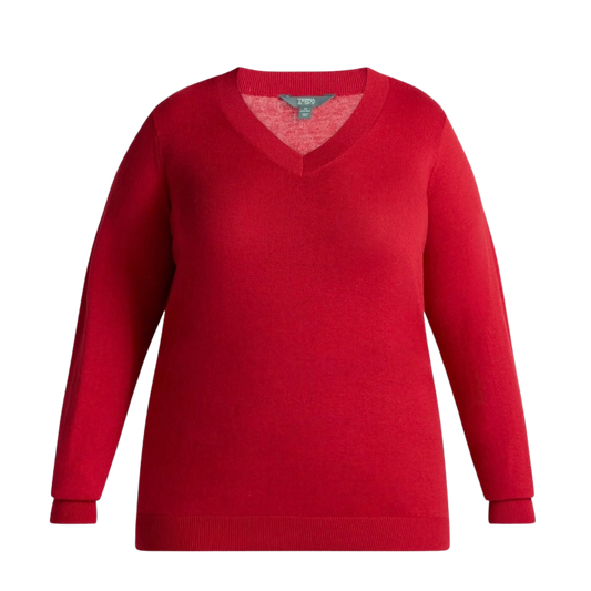 TERRA & SKY WOMEN'S PLUS SIZE V-NECK SWEATER - RED APPLE