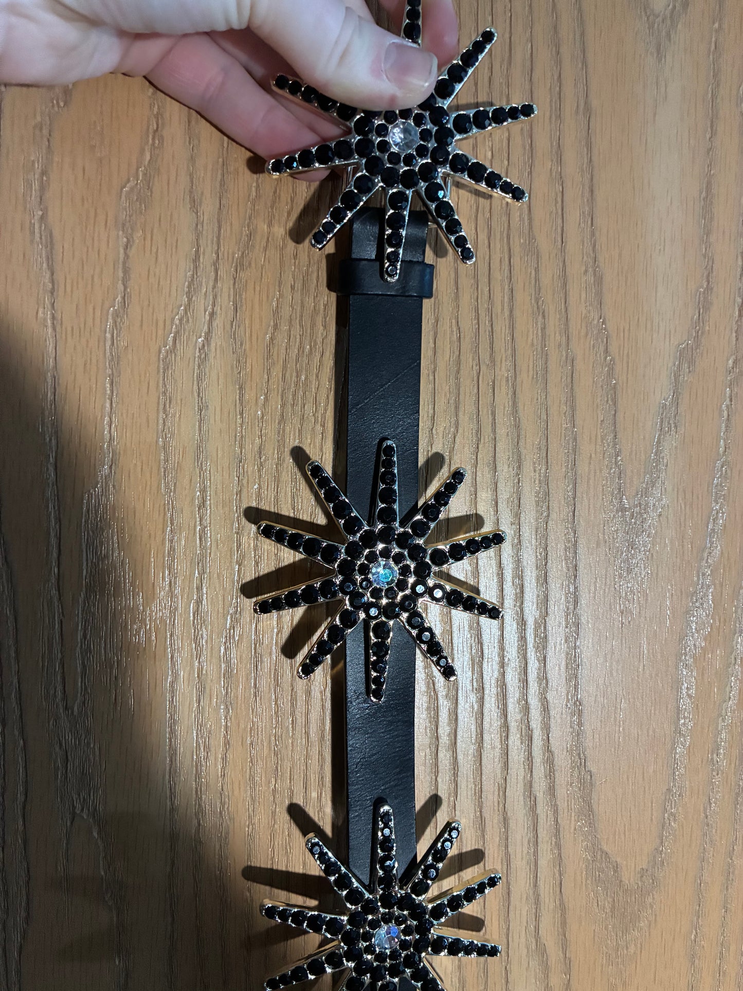 3D BELT COMPANY GENUINE LEATHER BLACK WITH STARBURST RHINESTONE EMBELLISHMENT ME