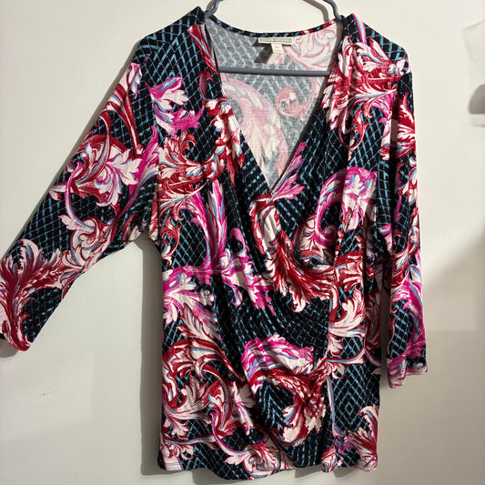 DANA BUCHMAN WOMEN’S FLORAL BLOUSE 3/4 SLEEVES SIZE XL PRE OWNED GREAT CONDITION