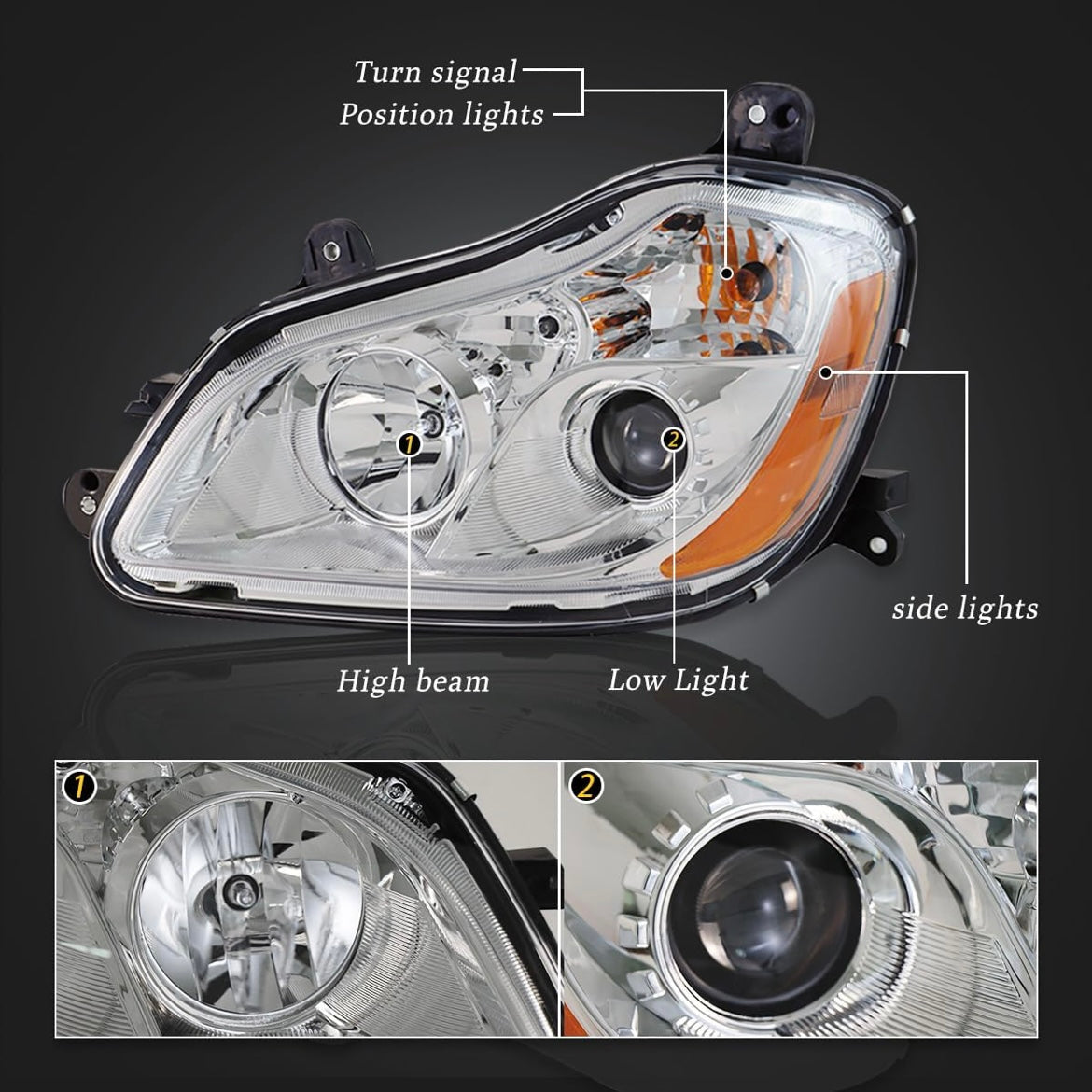 RIGHT PASSENGER SIDE HEADLIGHT ASSEMBLY CHROME FOR KENWORTH T680 2013-2021