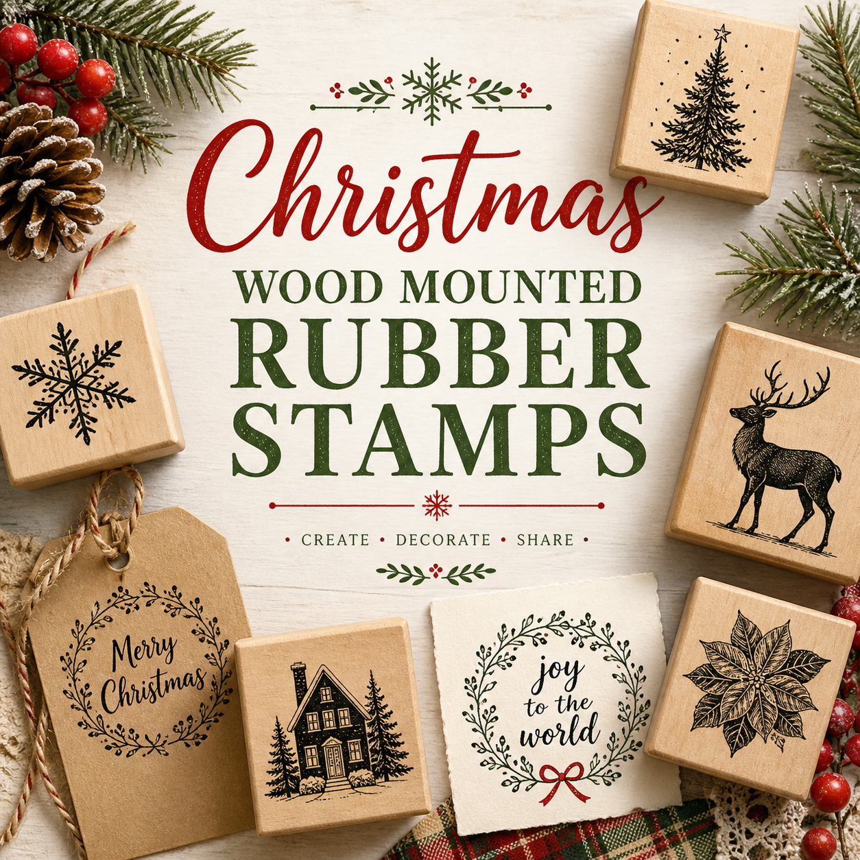 CHRISTMAS THEMED WOOD MOUNTED RUBBER STAMPS - NEW/USED - STAMPIN UP/OTHER BRANDS
