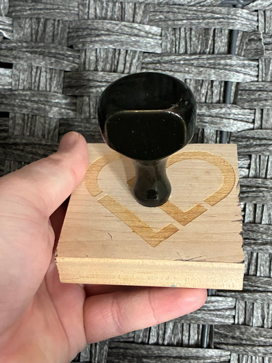 LARGE WOODEN STAMP “HEART W/ CHECKMARK”