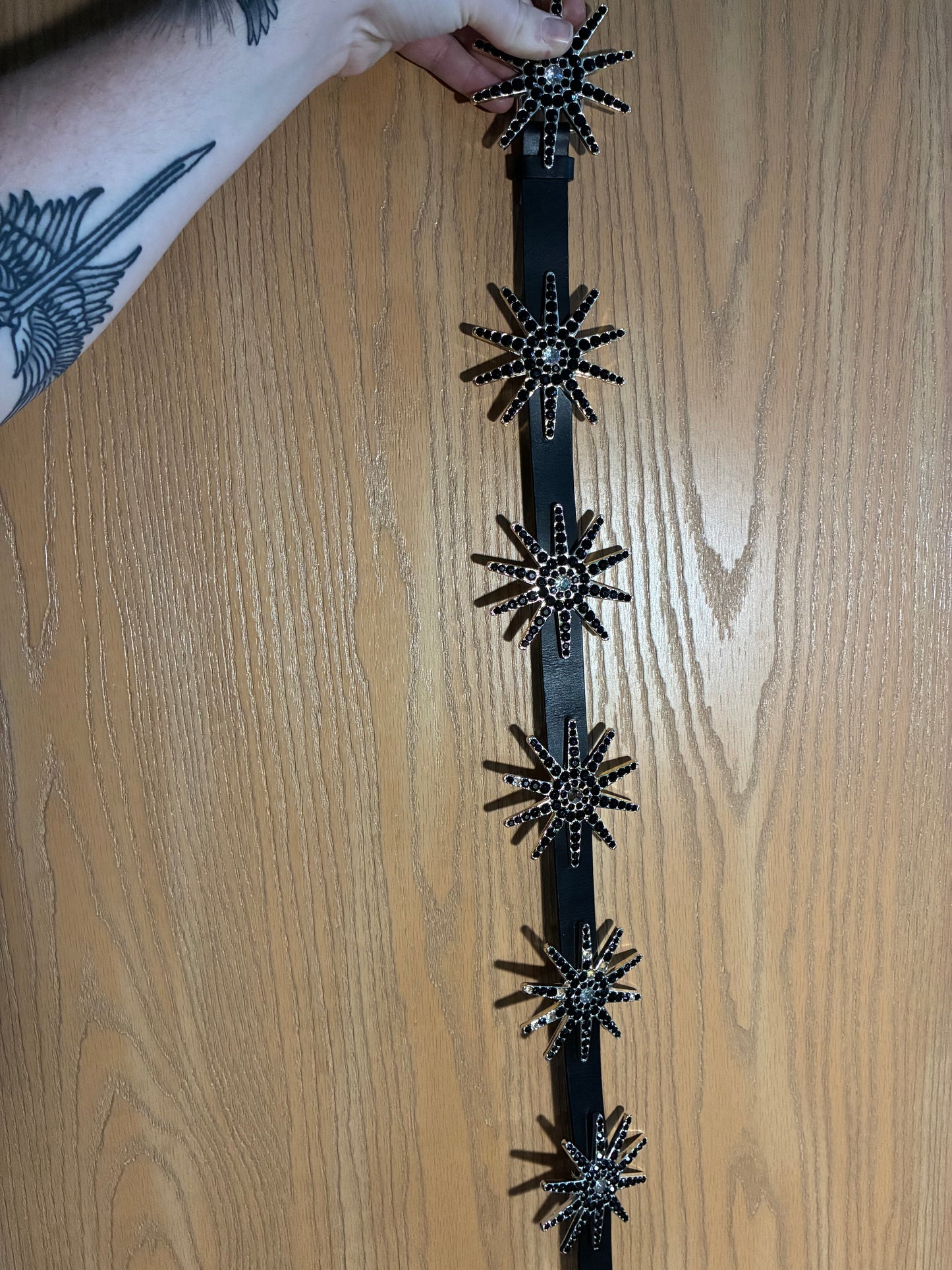 3D BELT COMPANY GENUINE LEATHER BLACK WITH STARBURST RHINESTONE EMBELLISHMENT ME