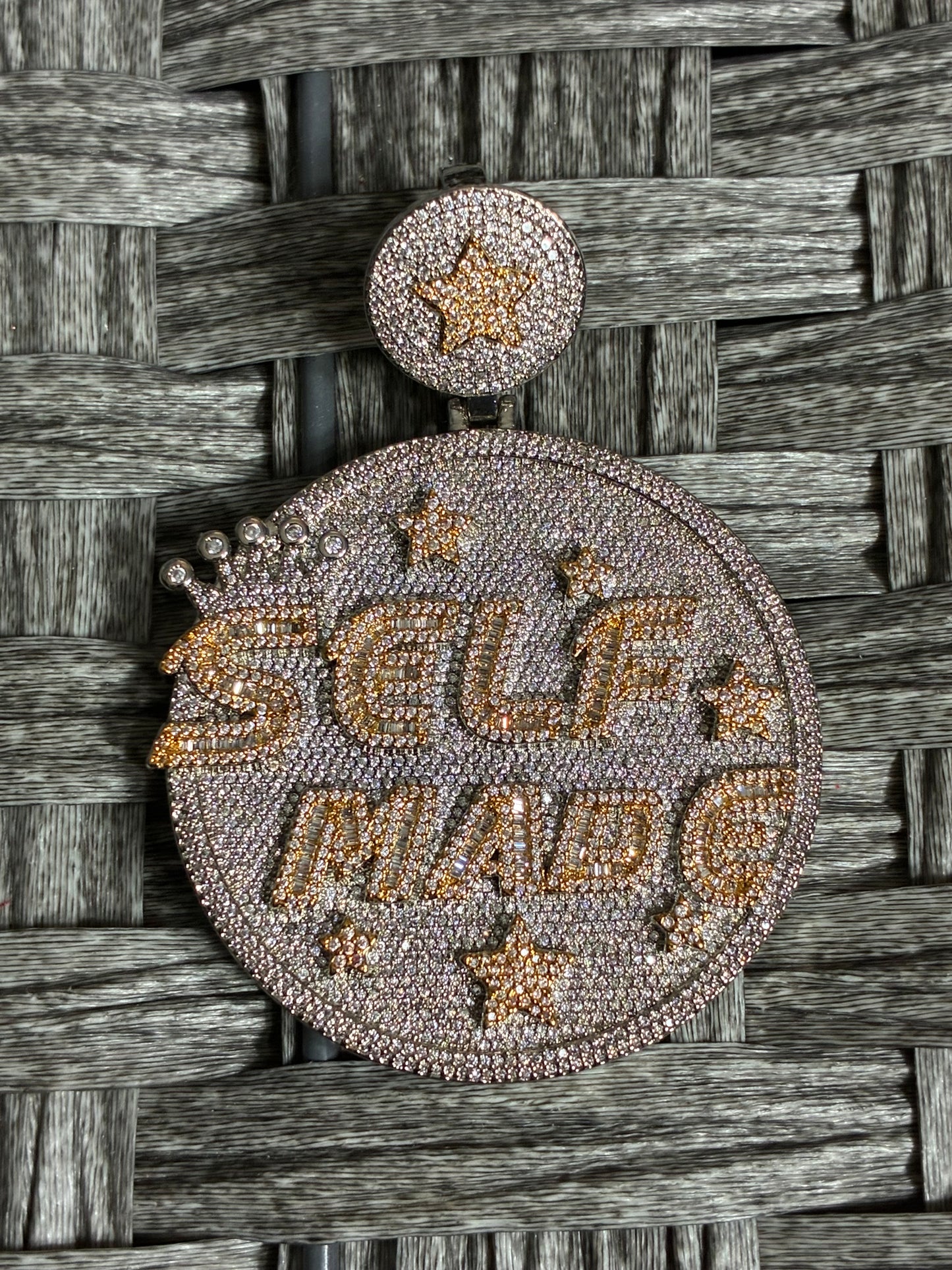 GENERIC ICED OUT SHINY LETTER SELF MADE ROUND METAL PENDANT