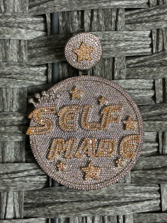 GENERIC ICED OUT SHINY LETTER SELF MADE ROUND METAL PENDANT