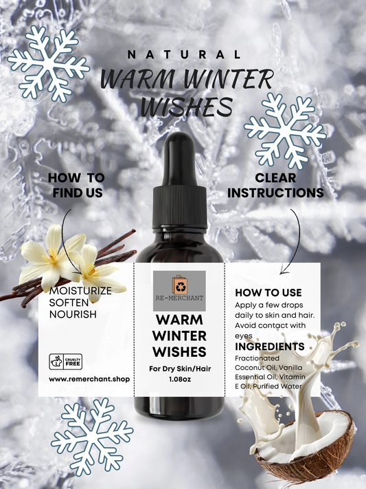 NATURAL "WARM WINTER WISHES" COCONUT AND VANILLA HAIR AND SKIN OIL WITH VITAMIN E BY REMERCHANT