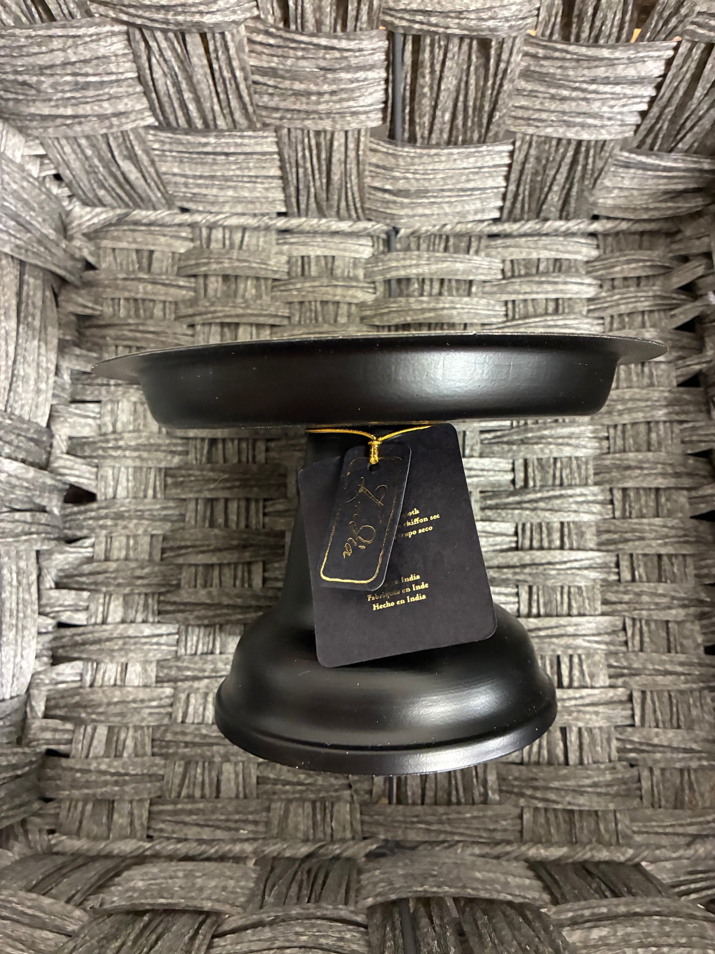 BLACK AND GOLD TONE MADE IN INDIA CANDLE HOLDER