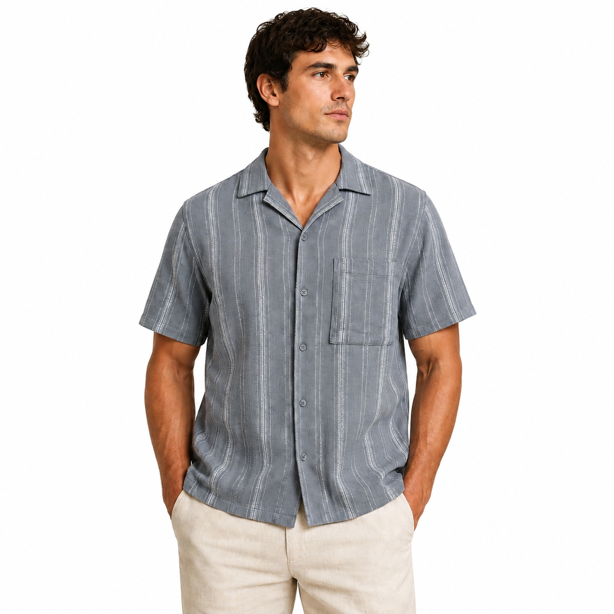 NO BOUNDARIES MEN’S TEXTURED SHIRT WITH SHORT SLEEVES - SIZE 3XL