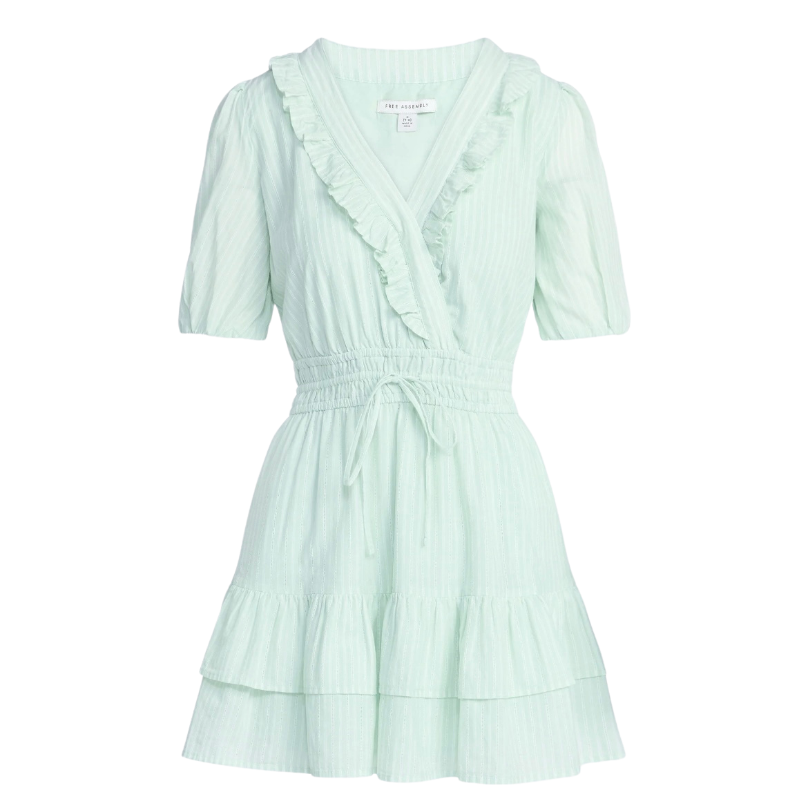 FREE ASSEMBLY WOMEN’S TIERED RUFFLE MINI DRESS WITH SHORT PUFF SLEEVES - SIZE L