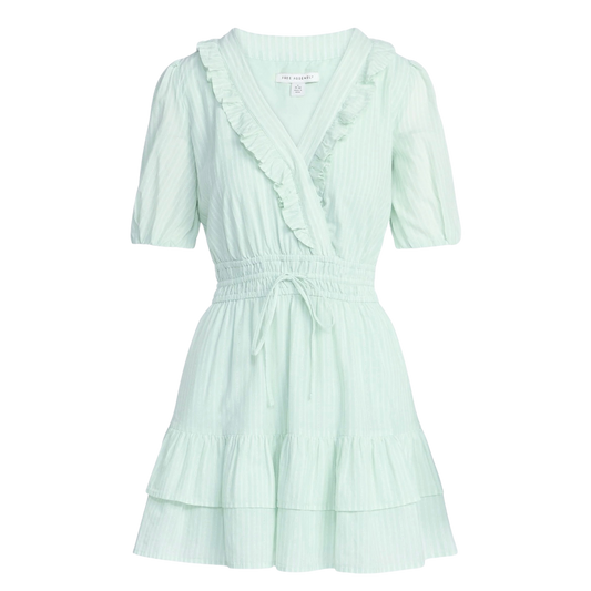 FREE ASSEMBLY WOMEN’S TIERED RUFFLE MINI DRESS WITH SHORT PUFF SLEEVES - SIZE L