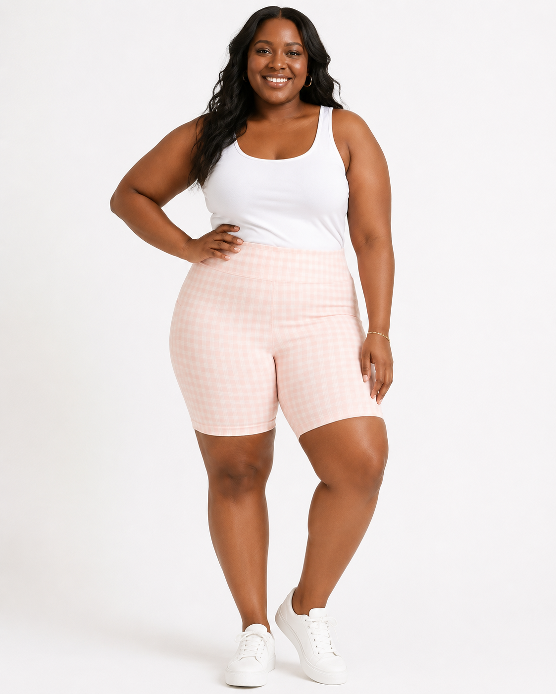 TERRA & SKY WOMEN'S PLUS SIZE BIKE SHORTS - SIZE 3X (ROSE CHECK)
