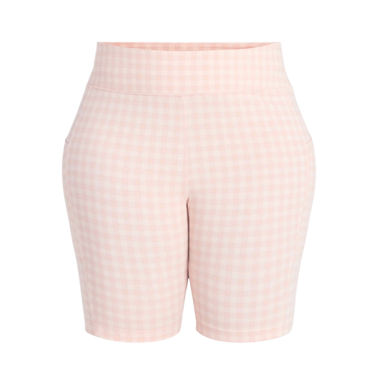 TERRA & SKY WOMEN'S PLUS SIZE BIKE SHORTS - SIZE 3X (ROSE CHECK)