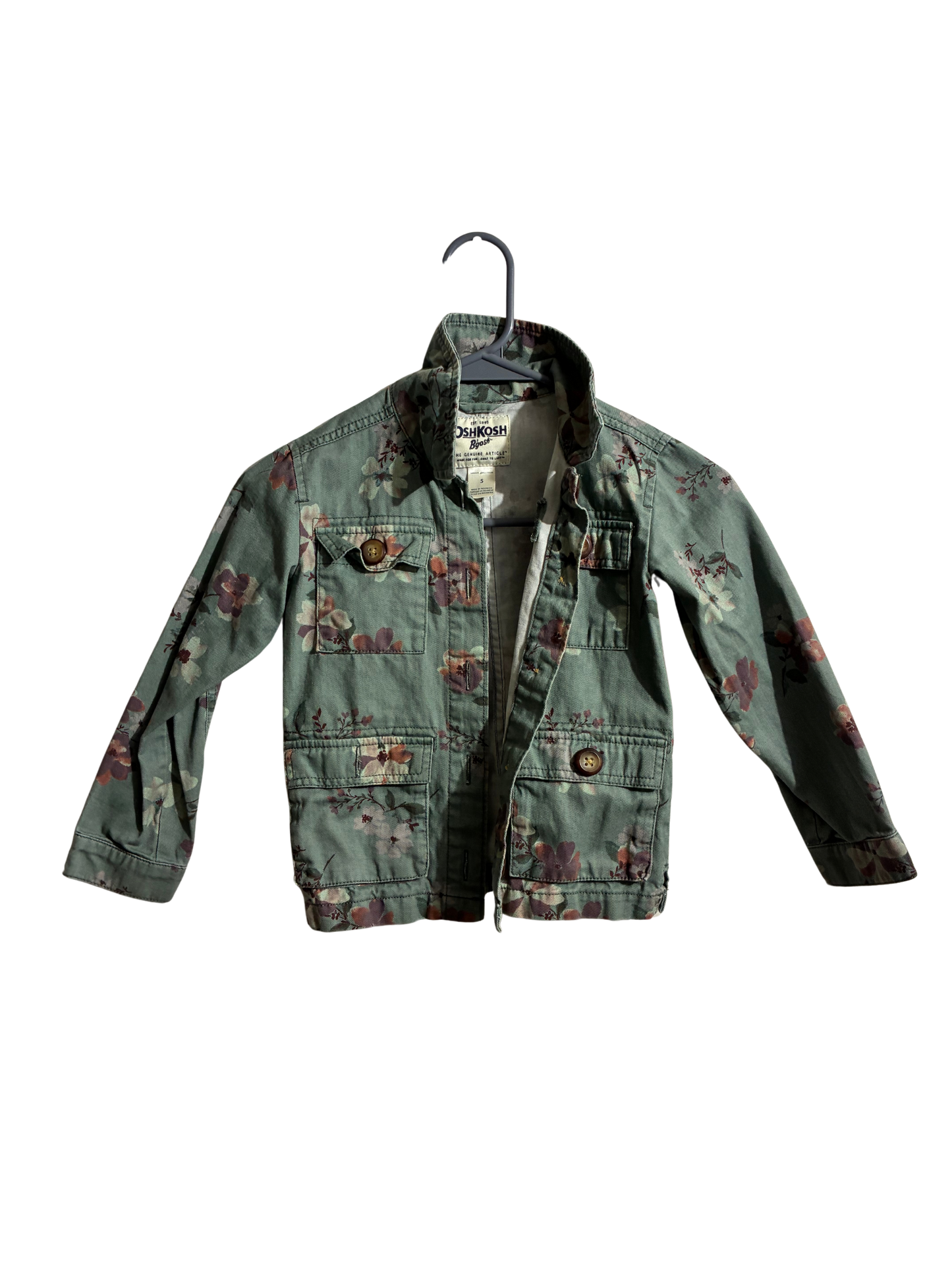 OshKosh B'Gosh Kids Girls Jacket Size 5 Green Denim Cotton Floral Button Up